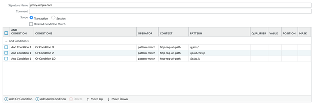 Signature conditions matching Utopia-related paths and JavaScript resources.