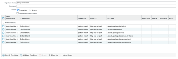 Signature conditions matching Scramjet packaged assets and worker/bundle resources.